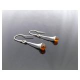.925 Sterling Silver Amber Ball Dangle Hook Earrings