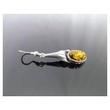 .925 Sterling Silver Amber Cabochon Dangle Hook Earrings
