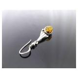 .925 Sterling Silver Amber Cabochon Dangle Hook Earrings