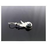 .925 Sterling Silver Black Onyx Cabochon Bird Dangle Hook Earrings