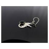 .925 Sterling Silver Black Onyx Cabochon Bird Dangle Hook Earrings