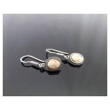 .925 Sterling Silver Carved Shell Cameo Dangle Hook Earrings
