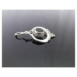 .925 Sterling Silver Black Onyx Cabochon Dangle Hook Earrings