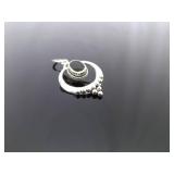 .925 Sterling Silver Black Onyx Cabochon Dangle Hook Earrings