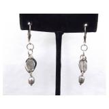 .925 Sterling Silver Pearl and Moonstone Dangle Hook Earrings