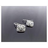 .925 Sterling Silver Scrolled Crystal Dangle Hook Earrings