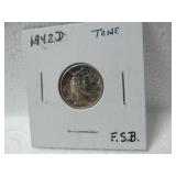 1942 D FSB Tone - Mercury Dime