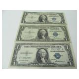 3  One Dollar Silver Certificates