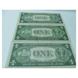 3  One Dollar Silver Certificates