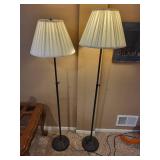 Pair of Black Metal Floor Lamps with Pleated Shades