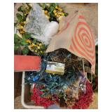 Collection of Holiday and Christmas Decor with Wreaths, Garlands, and Village Pieces