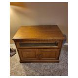 Wooden Entertainment Console with Glass Front and Storage Cabinet
