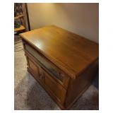 Wooden Entertainment Console with Glass Front and Storage Cabinet