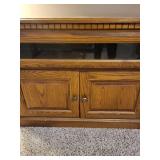 Wooden Entertainment Console with Glass Front and Storage Cabinet