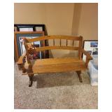 Solid Oak Bench with Decorative Back, 47 Inch Width