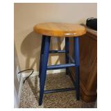 Pair of Wooden Bar Stools with Blue Legs