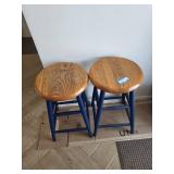 Pair of Wooden Bar Stools with Blue Legs