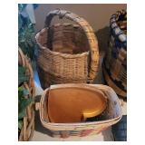 Collection of Decorative Baskets, Faux Plant, Candle Holder, and Glass Vase