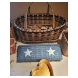 Collection of Decorative Baskets, Faux Plant, Candle Holder, and Glass Vase