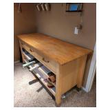 Wood Workbench with Drawers and Shelves