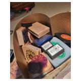 Heart Box Collection of Rubber Stamps, Ink Pads, and Letter Tiles