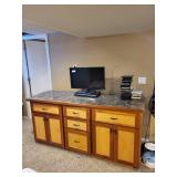 Large Wood Storage Cabinet with Drawers and Marble-Look Top