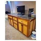 Large Wood Storage Cabinet with Drawers and Marble-Look Top