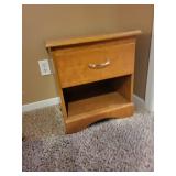 Wooden Nightstand with Drawer and Open Shelf