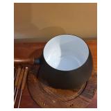 Vintage Fondue Pot Set with Wood Handles and Skewers