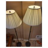 Pair of Black Metal Floor Lamps with Pleated Shades