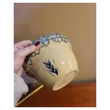 Roseville Ohio R.R.P. Co. Stoneware Mixing Bowl with Blue Spongeware Rim