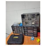 Lot of Hardware Storage Bins with Assorted Screws and Gorilla Ladders Case
