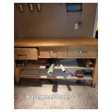 Wood Workbench with Drawers and Shelves