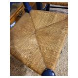 Pair of Blue Ladder Back Wooden Chairs with Woven Rush Seats