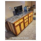 Large Wood Storage Cabinet with Drawers and Marble-Look Top