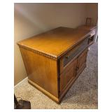 Wooden Entertainment Console with Glass Front and Storage Cabinet
