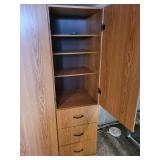 Large Woodgrain Wardrobe Cabinet with Shelves and Drawers, 60x20x72 Inches