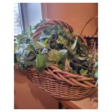 Collection of Decorative Baskets, Faux Plant, Candle Holder, and Glass Vase