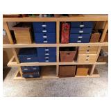 Fabric Bins and Blue Organizer Boxes