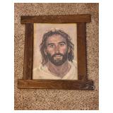 Framed R. Hook Portrait of Jesus Print with Rustic Wood Frame