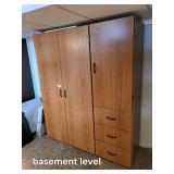 Large Woodgrain Wardrobe Cabinet with Shelves and Drawers, 60x20x72 Inches