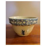 Roseville Ohio R.R.P. Co. Stoneware Mixing Bowl with Blue Spongeware Rim