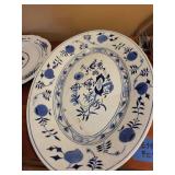 Set of 3 Blue and White Ironstone Serving Platters and Plates