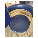 Set of 3 Blue and Gold Swivel Bar Stools with Curved Backs