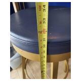 Set of 3 Blue and Gold Swivel Bar Stools with Curved Backs