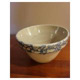 Roseville Ohio R.R.P. Co. Stoneware Mixing Bowl with Blue Spongeware Rim