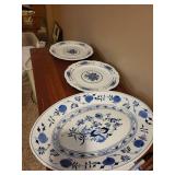 Set of 3 Blue and White Ironstone Serving Platters and Plates