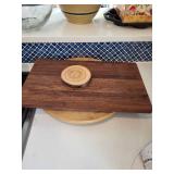 Kohler Walnut Cutting Board and Wooden Lazy Susan with Wood Slice Trivets