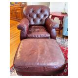 Brown Leather Club Chair with Ottoman