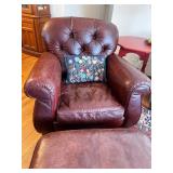 Brown Leather Club Chair with Ottoman